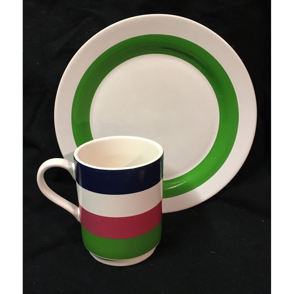 Kate Spade Mug and Dessert Plate Multicolor Stripes Pink Blue Green by Lenox